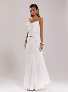 SHEIN BAE Women's Elegant White Woven Fabric Camisole With Delicate Lace Trim And Spaghetti Straps - White - View 4