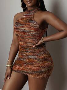 Slaydiva 春夏新款西部波西米亚风纳什维尔派对/约会夜休闲日常百搭百搭度假邮轮旅行海滩日光浴毛绒舒适面料吊带性感露背无袖不对称下摆针织女士连衣裙 - 彩色 - 查看 7