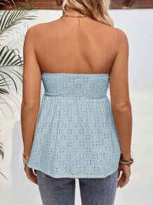 SHEIN Maternity Batik Embroidered Front Knot Tube Top - Baby Blue - View 2