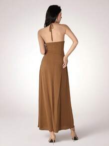 Heiryn Casual Beach Maxi Halter Dress For Women - Brown - View 6