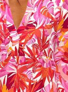 Travachic Tropical Print Chiffon Ruffled Halter Neck Dress, Perfect For Holiday - Red - View 7