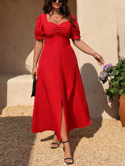 SHEIN Tall 高码修身优雅女式加大码中长连衣裙