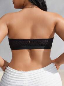 SHEIN Áo ngực không dây ren lãng mạn cỡ lớn cho nữ có nút cài phía trước - màu đen - Xem 2