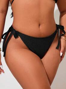 SHEIN Swim 2025 Summer Beach Sexy Plus Size Women Leopard Print Jacquard Textured Bikini Bottom - Black - View 4