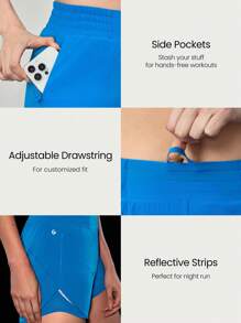GLOWMODE 6" RefreshRun Shorts VitalSwift Quick-Dry Ultralight Mid-Rise Waist Reflective Running Shorts With Built-In Underwear Zip Pocket Workout Running - Blue Power - View 3