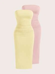 SHEIN EZwear Váy midi bó sát không tay nhiều màu dành cho nữ, thanh lịch - Nhiều màu - Xem 4