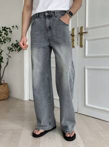 DAZY Autumn Casual Straight Washed Men's Denim Jeans - Blue - View 9