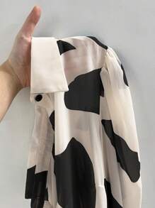 INAWLY 女士优雅几何印花灯笼袖衬衫，春夏 - 深灰色 - 查看 6