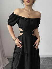 Rafferiza 休闲 - 度假休闲露肩蝴蝶结背心连衣裙 - 黑色 - 查看 4