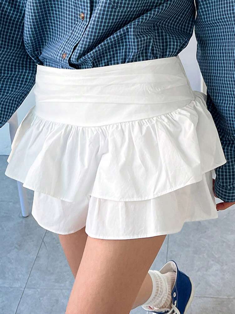 Women's Solid Color Layered Short White Mini Skirt,Ruffle Fall Skirts
