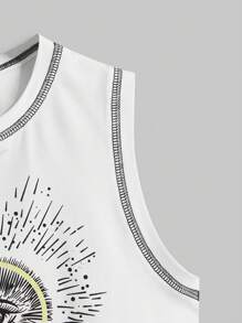 ROMWE Butterfly & Eye Print Top-stitching Tank Top - White - View 4