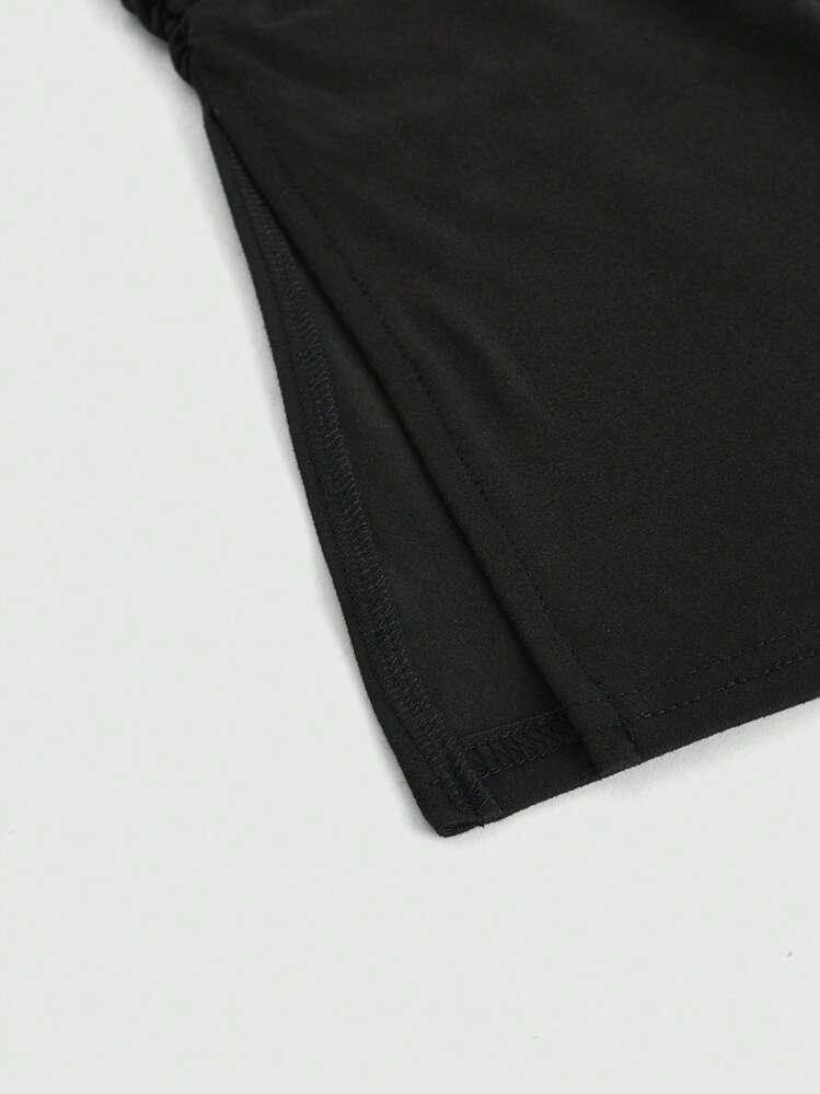 ROMWE Grunge Punk Top tubo negro ajustado para mujer de talla grande con diseño de abertura sexy y versátil - Negro - Añade 4