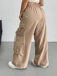 Flirla Plus Size Women's Khaki Multi-Pocket Casual Straight-Leg Cargo Pants Fall Cloth For Women - Khaki - View 2