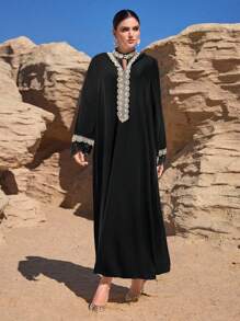 Al Najma Women's Simple Fashionable Arabic Style Dress, Suitable For Summer, Modest - Black - View 2