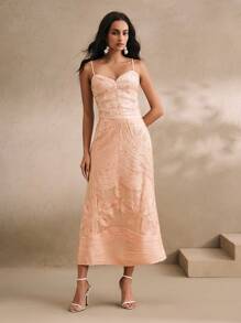 Anewsta 女士优雅优质刺绣花卉裙，适合春季、夏季、度假、休闲装和毕业裙 - 香檳色 - 查看 5