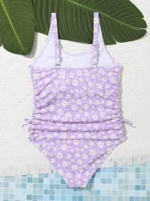 SHEIN Teen Girl Floral Print Tie Sides One-Piece Swimsuit, Random Prints