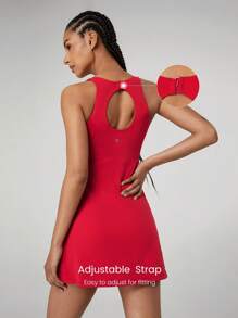 GLOWMODE FeatherFit™-Air Peekaboo 镂空口袋多功能运动连衣裙，内置短裤，轻度支撑，低冲击瑜伽，日常夏季速干，吸湿排汗 - Fiery Red - 查看 5