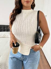 SHEIN Frenchy Einfarbiges, figurbetontes Tanktop mit asymmetrischem Saum für Damen in Übergröße