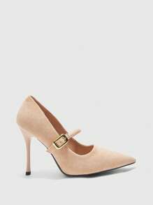 CUCCOO BIZCHIC Women's Fashion Elegant Simple Solid Color Pointed Toe Backless High Heel Pumps - Apricot - View 2