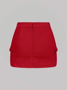 SHEIN MOD 女士牛仔迷你裙，简约时尚，适合夏季，纯色 - 紅色 - 查看 2