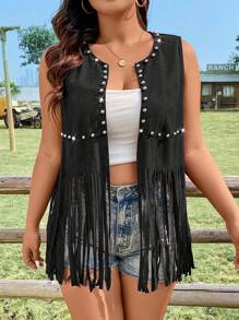 EMERY ROSE Jacke in Große Größen mit Metall-Verzierung und Quastenbesatz am Saum - Schwarz - Übersicht 5