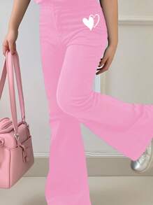 SHEIN Leap Crew 2 pièces/set Top à manches courtes et pantalon casual minimaliste pour filles préadolescentes, convient pour l'été - Lilas - Voir 4