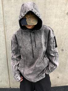 Manfinity EMRG Men's Casual Everyday Washed Loose Drop Shoulder Hooded Denim Jacket