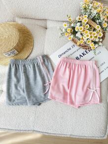 2pcs/Set Babygirl Cute Knitted Bow Decor Shorts, Versatile For Summer - Multicolor - View 5