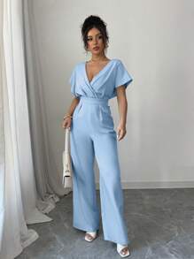 Selianne Women's Pleated Waist Casual Jumpsuit, Minimalist Design, Suitable For Summer - Blue - View 3