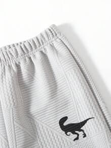 SHEIN 2pcs Tween Boys' Casual Textured Fabric Hoodie & Pants Set - Grey - View 7