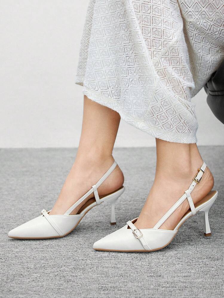 CUCCOO BIZCHIC Women's White High Heel Pointed Toe Pumps, Sexy Stiletto Heel, SlingbackShoes For Outdoor, Commute, Party, Banquet Spring Shoes