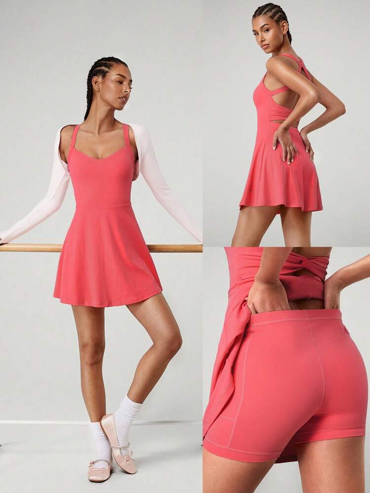 FeatherFit™-Air Game Set A-Line Built-In Peekaboo Short Knotted Pocket Halter Dress Low Impact Daily Summer Quick Dry Moisture Wicking