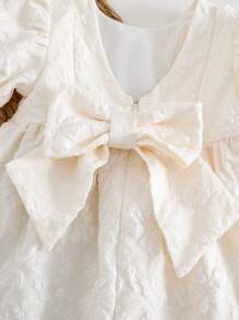 Cozy Pixies Baby Girl 3D Bow Decor Round Neck Puffed Sleeve Cinched Waist A-Line Dress