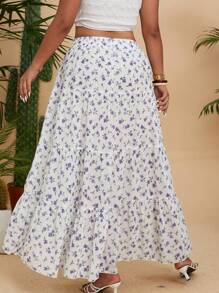 Flirla Váy xòe hoa chắp vá xếp ly cỡ lớn thời trang dành cho nữ, mặc ngày lễ và mặc hàng ngày - trái cam - Xem 2