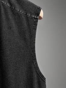 SHEIN Forever 21 Men's Casual Snowflake Craft Loose Stitching Black T-Shirt/Summer Vest Top/Street Wear/Loose/Y2k Clothing - Black - View 4