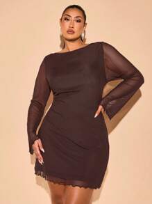 SHEIN BAE Váy mùa hè thường ngày cỡ lớn dành cho nữ, thích hợp mặc hàng ngày, đi làm, đi chơi, hẹn hò, trà chiều, kỳ nghỉ, váy trang trọng dành cho phụ nữ - Cà phê nâu - Xem 4