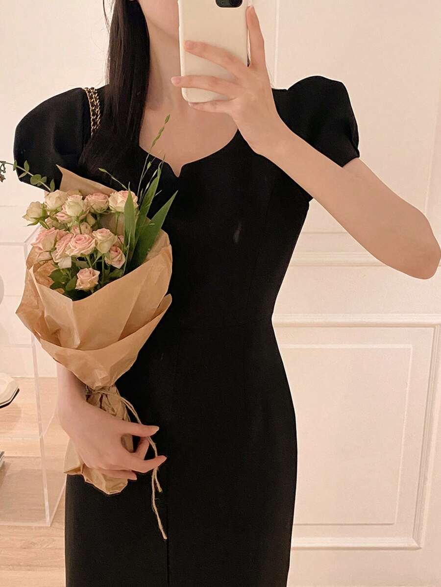 DAZY Elegant Design Color-Blocking Short Sleeve Midi Dress For Women Elegant Sundress