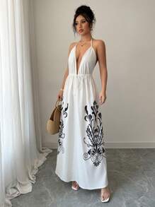 SHEIN Unity Spaghetti Strap Long Dress, Minimalist And Fashionable, Suitable For Summer - White - View 6