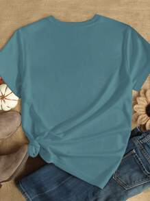 可爱搞笑小鸡家庭艺术印花休闲短袖 T 恤大码女式图案 T 恤女式上衣 - 彩色 - 查看 2