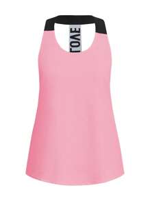 Eassivo Eassivo Contrast Color Patchwork Tank Top And Leggings Sports Suit Workout Women Sets - Pink - View 3