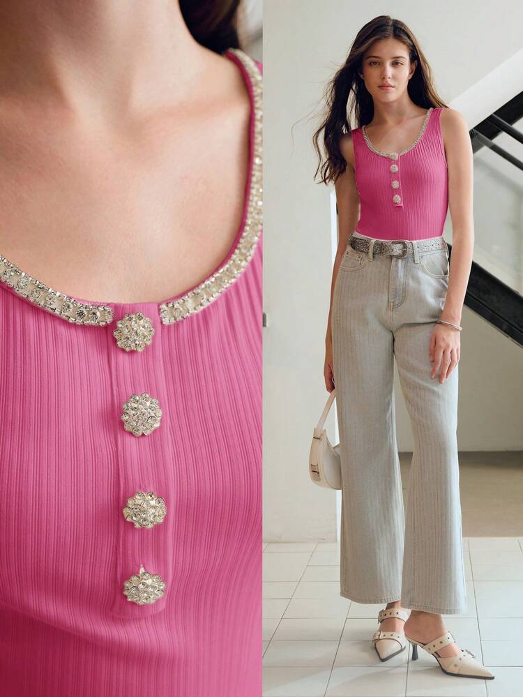 RHINESTONE BUTTON TANK TOP