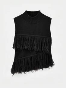 Maija Women Fashionable Solid Color Sleeveless Knit Top With Tassel Decor,Fall Women Clothes,European Summer - Black - View 7