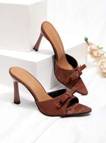 CUCCOO CHICEST New Fashionable Versatile Rhinestone Bowknot Strap Stiletto High Heel Sandals - Rust Brown - View 3