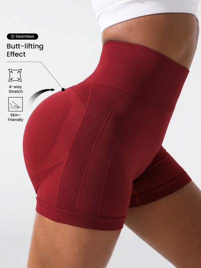 Einfarbige, breitbandige Taille Sport Shorts für Chinesisches Neujahr, Damen Schweiß Shorts, Gym Shorts, Radler Shorts