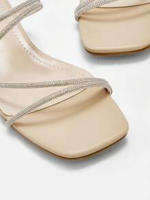 CUCCOO CURVES New Arrival Elegant Wide Fit Crystal Embellished Sandals - Apricot - View 7