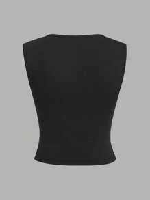 SHEIN EZwear Two-Piece Set Charcoal Green Knit Women's Basic Slim Fit Tank Top