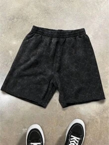 Manfinity Streetrush Shorts casuales de verano para hombre con diseño esculpido y estampado de letras con cordón ajustable en la cintura