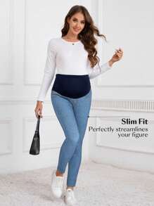SHEIN Jeans casual skinny da maternità con vita regolabile e versatili