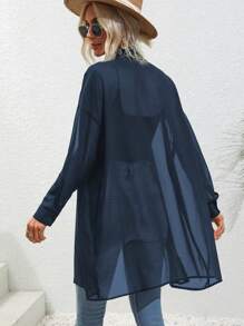 SHEIN LUNE Camisa casual de manga larga, transparente, con botones delanteros de unicolor