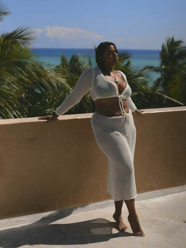 MUSERA Große Größen Sexy und niedliche Strickrock mit Bindedetail an der Taille, niedrige Taille, elegant, perfekt als Strandüberwurf für Frühling/Sommer Urlaub auf Ibiza